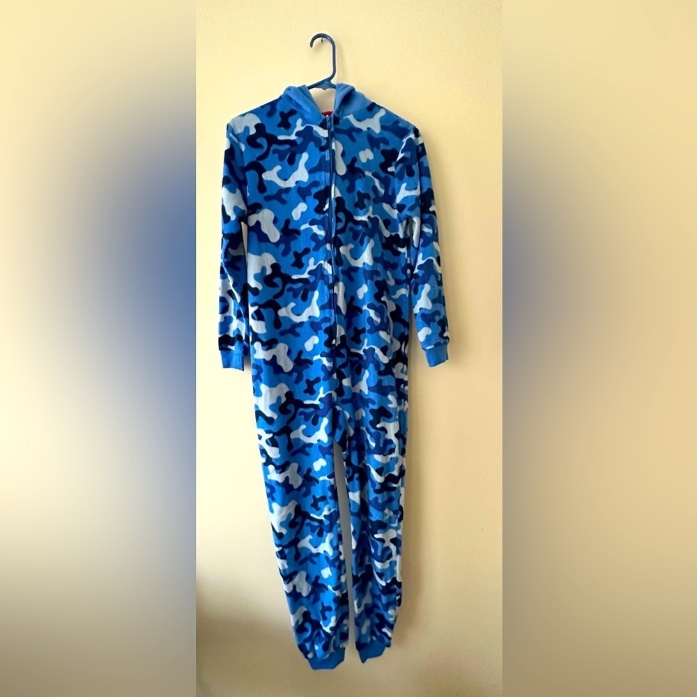 🎈🎈🎈Cat & Jack Shark Hooded Fleece Sleeper Pajama Jumpsuit Blue Size L 12/ 14